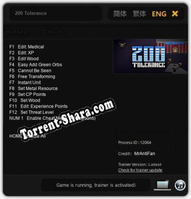 Трейнер для 200 Tolerance [v1.0.8]