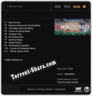 Трейнер для 5 Minute Raid [v1.0.9]