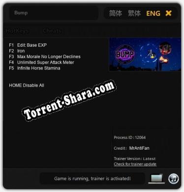 Трейнер для Bump [v1.0.9]