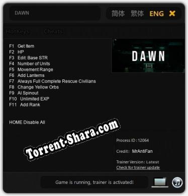 Трейнер для DAWN [v1.0.8]