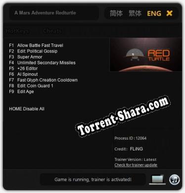 Трейнер для A Mars Adventure Redturtle [v1.0.8]
