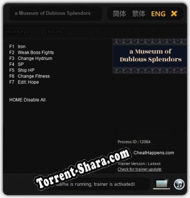 Трейнер для a Museum of Dubious Splendors [v1.0.1]