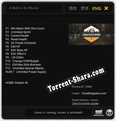 A Walk in the Woods: ТРЕЙНЕР И ЧИТЫ (V1.0.68)