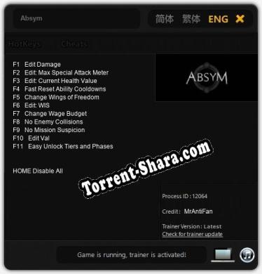 Absym: Читы, Трейнер +11 [MrAntiFan]