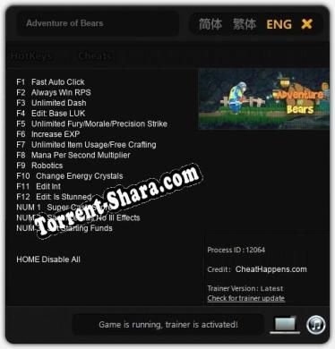 Трейнер для Adventure of Bears [v1.0.8]