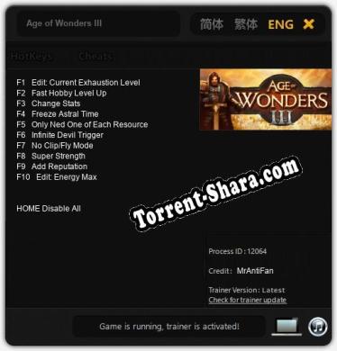 Age of Wonders III: Трейнер +10 [v1.4]