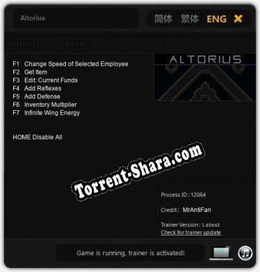Трейнер для Altorius [v1.0.2]