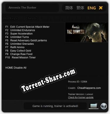 Трейнер для Amnesia The Bunker [v1.0.5]