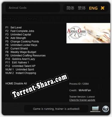 Трейнер для Animal Gods [v1.0.2]