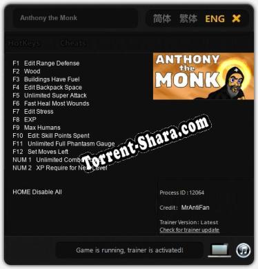 Anthony the Monk: Трейнер +14 [v1.7]