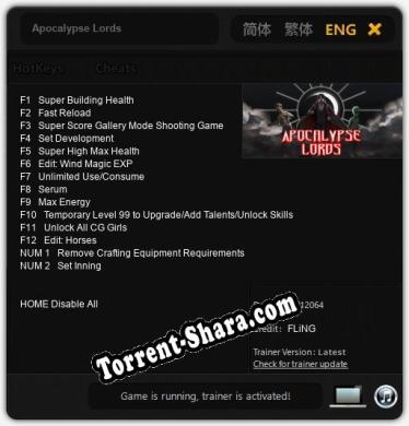 Трейнер для Apocalypse Lords [v1.0.7]