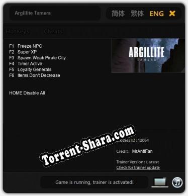 Трейнер для Argillite Tamers [v1.0.9]