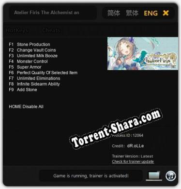 Трейнер для Atelier Firis The Alchemist and the Mysterious Journey DX [v1.0.7]