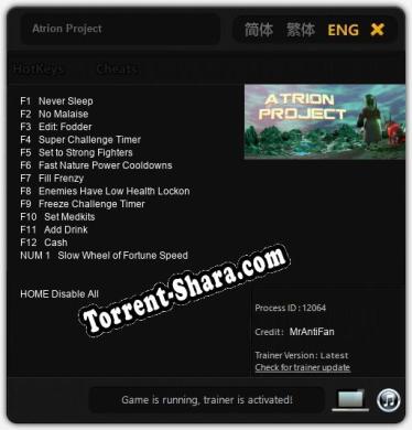 Трейнер для Atrion Project [v1.0.8]