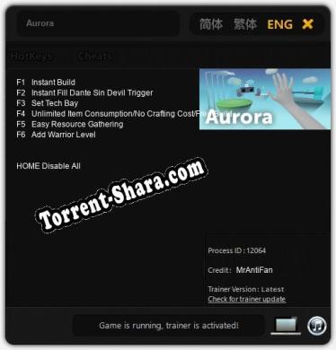 Трейнер для Aurora [v1.0.5]
