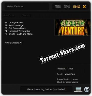 Трейнер для Aztec Venture [v1.0.1]