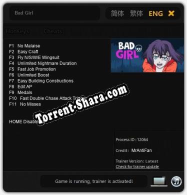 Bad Girl: ТРЕЙНЕР И ЧИТЫ (V1.0.62)