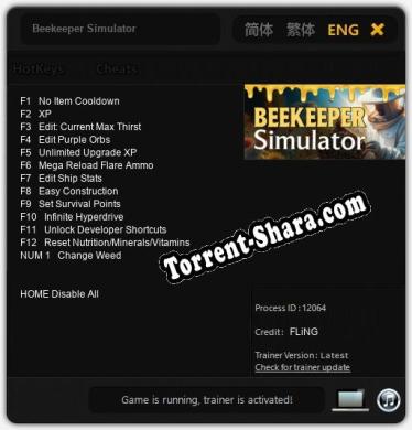 Трейнер для Beekeeper Simulator [v1.0.3]