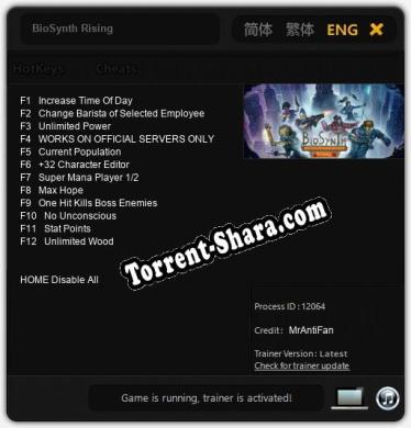 BioSynth Rising: Трейнер +12 [v1.1]