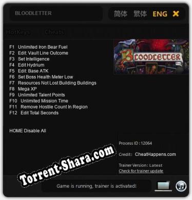 Трейнер для BLOODLETTER [v1.0.7]