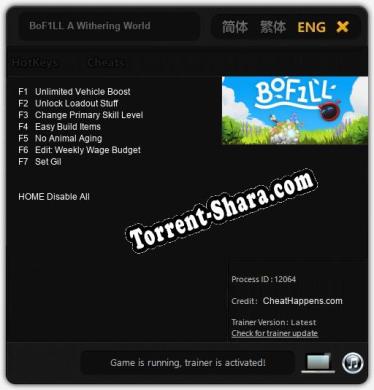BoF1LL A Withering World: Читы, Трейнер +7 [CheatHappens.com]