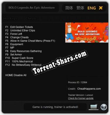 BOLO Legends An Epic Adventure: Трейнер +12 [v1.1]