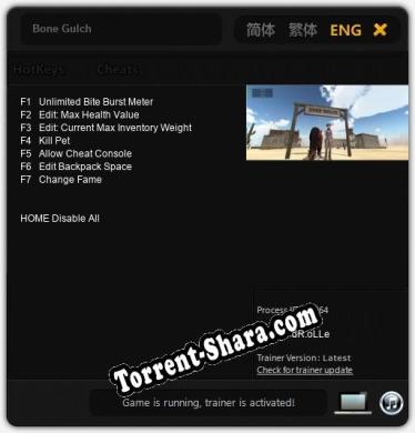 Трейнер для Bone Gulch [v1.0.1]