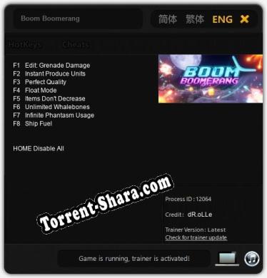 Boom Boomerang: Трейнер +8 [v1.3]