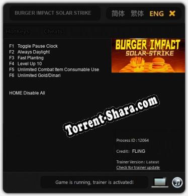 Трейнер для BURGER IMPACT SOLAR STRIKE [v1.0.1]