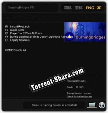 BurningBridges VR: Читы, Трейнер +5 [FLiNG]