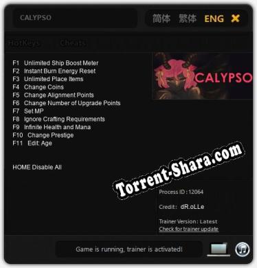 Трейнер для CALYPSO [v1.0.1]