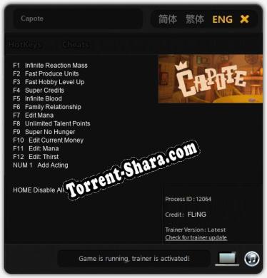 Capote: Трейнер +13 [v1.1]
