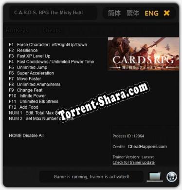 Трейнер для C.A.R.D.S. RPG The Misty Battlefield [v1.0.7]
