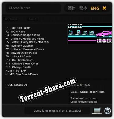 Трейнер для Cheese Runner [v1.0.9]