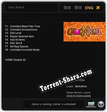 Choc N Roll: Трейнер +8 [v1.5]