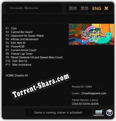 Трейнер для Chromatic Memories [v1.0.9]