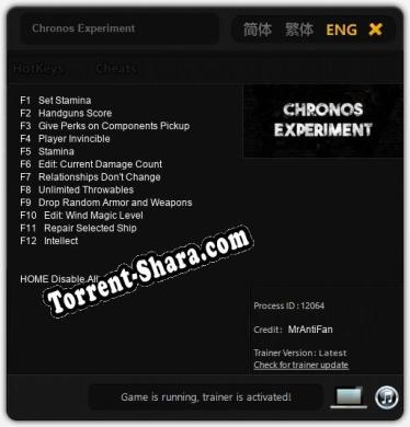 Трейнер для Chronos Experiment [v1.0.3]