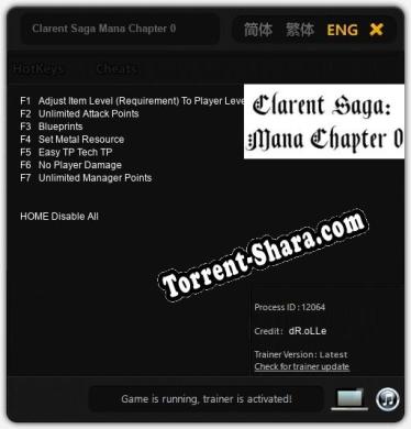 Clarent Saga Mana Chapter 0: Трейнер +7 [v1.3]