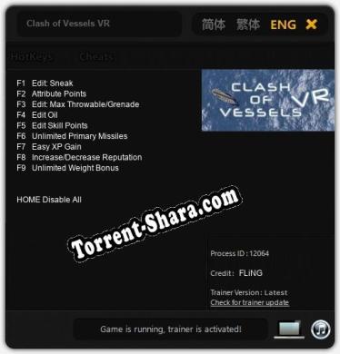 Clash of Vessels VR: Трейнер +9 [v1.3]