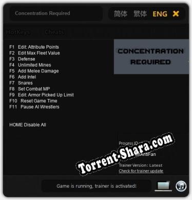 Трейнер для Concentration Required [v1.0.2]