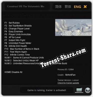 Трейнер для Construct VR The Volumetric Movie [v1.0.2]