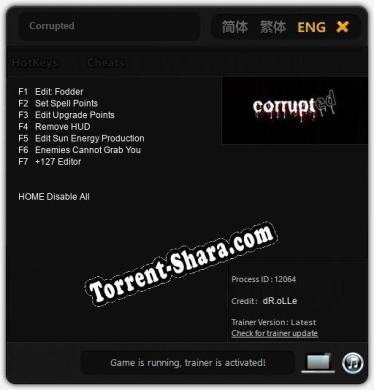 Трейнер для Corrupted [v1.0.2]