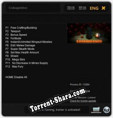 Трейнер для Crabageddon [v1.0.5]