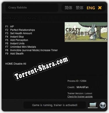 Crazy Rabbits: ТРЕЙНЕР И ЧИТЫ (V1.0.37)