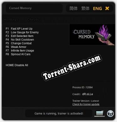 Cursed Memory: Трейнер +8 [v1.9]