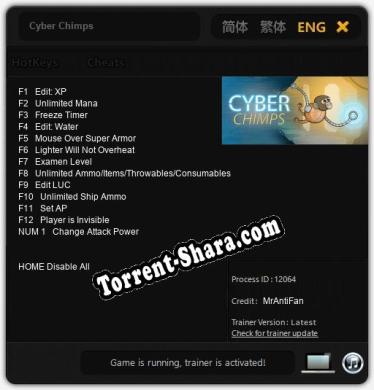 Трейнер для Cyber Chimps [v1.0.9]