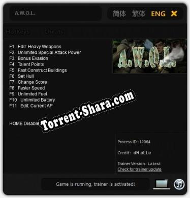 A.W.O.L.: Трейнер +11 [v1.1]