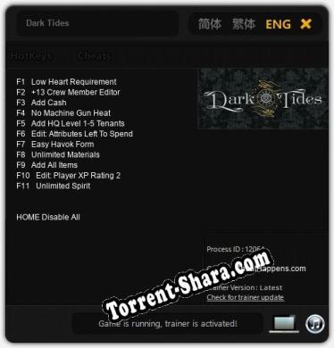 Dark Tides: ТРЕЙНЕР И ЧИТЫ (V1.0.98)