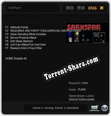 Трейнер для DarkSpar [v1.0.8]