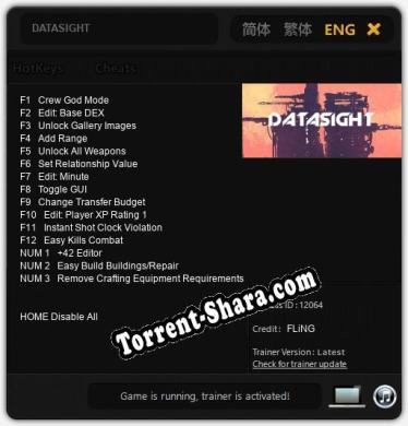 Трейнер для DATASIGHT [v1.0.7]